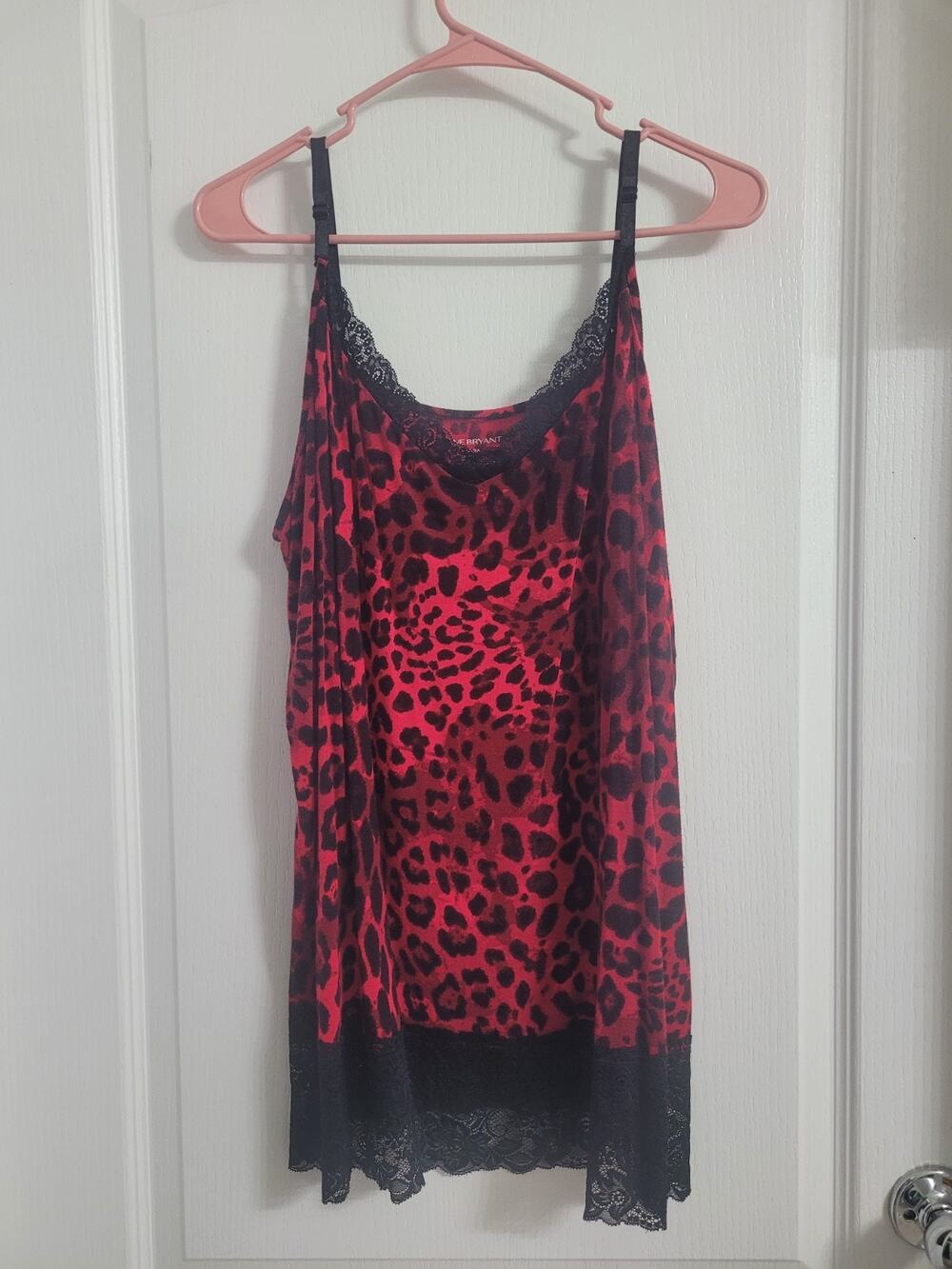 Lane Bryant Leopard Print Red & Black Top w/adjustable spaghetti straps